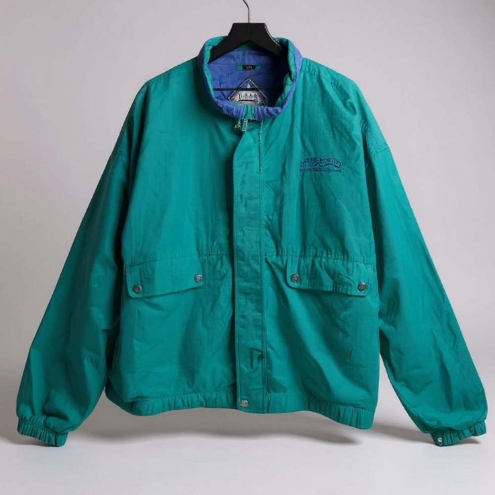 Vintage 90s GEAR for Sports Atlantis Bahamas Windbreaker Jacket L Nylon Teal